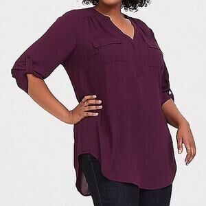 Torrid Harper Georgette Pullover 3/4 Sleeve Blouse Dark Red Maroon Size 5